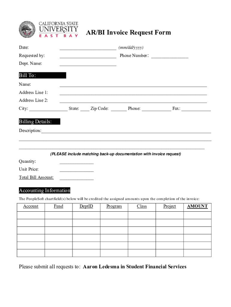 Fillable Online AR/BI INVOICE REQUEST FORM Fax Email Print pdfFiller