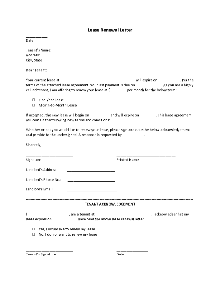 Fillable Online Lease Renewal letter TemplAte Fax Email Print pdfFiller