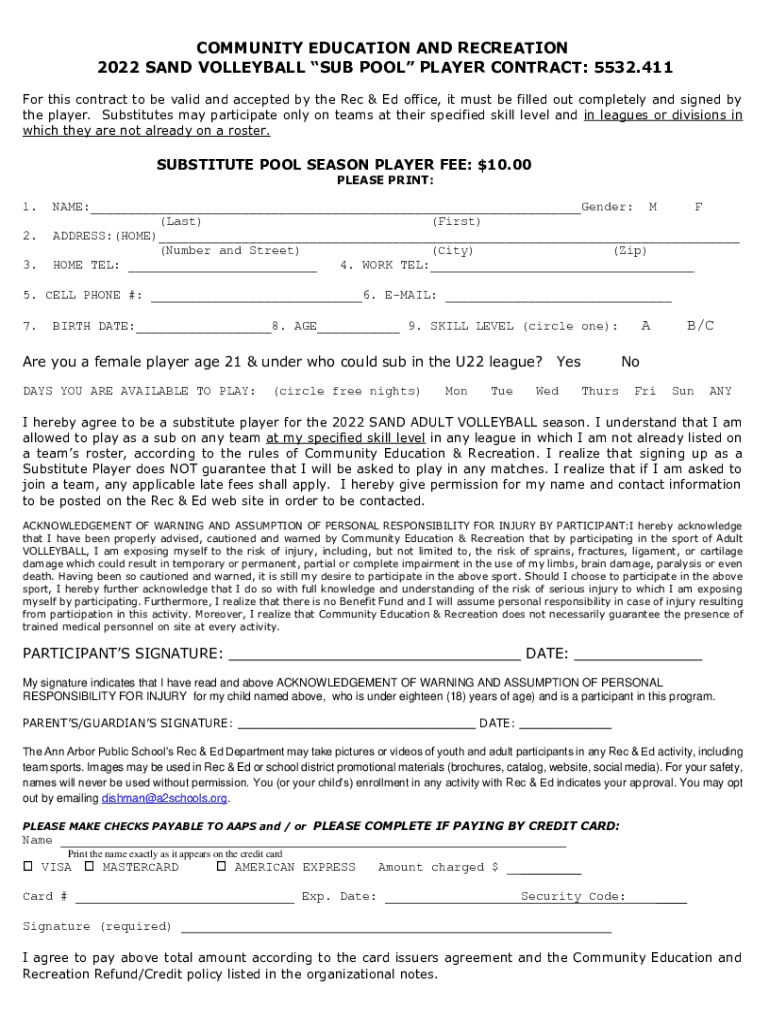 Fillable Online Beach Volleyball Leagues Chicago Sport and Social