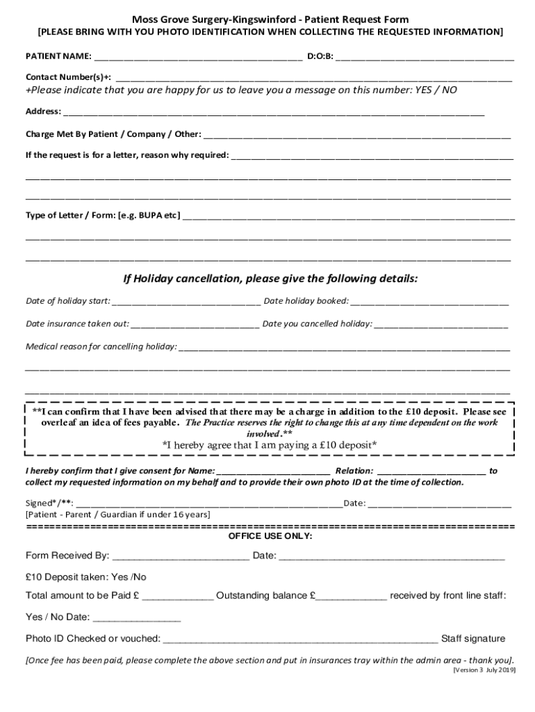 Fillable Online Moss Grove SurgeryKingswinford Patient Request Form Fax Email Print pdfFiller