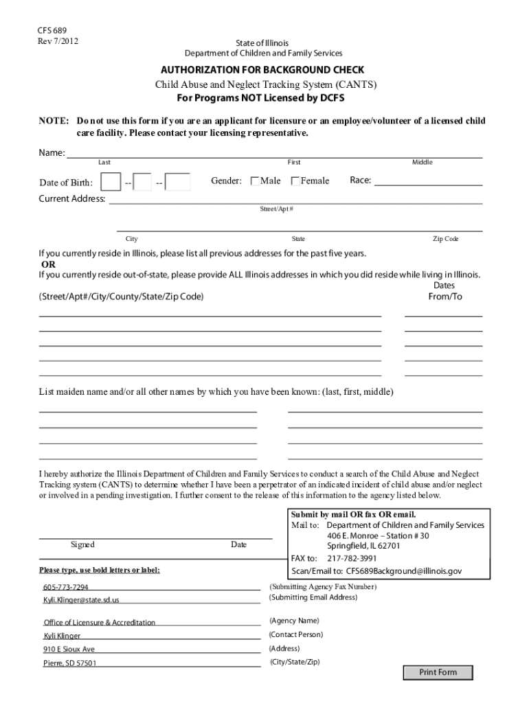 Fillable Online dss sd Dcfs Authorization Form Fax Email Print pdfFiller