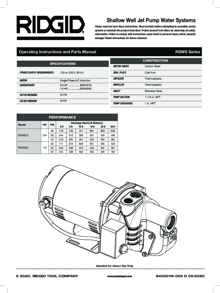 Fillable Online Shallow Well Jet Pumps Operating & Installation