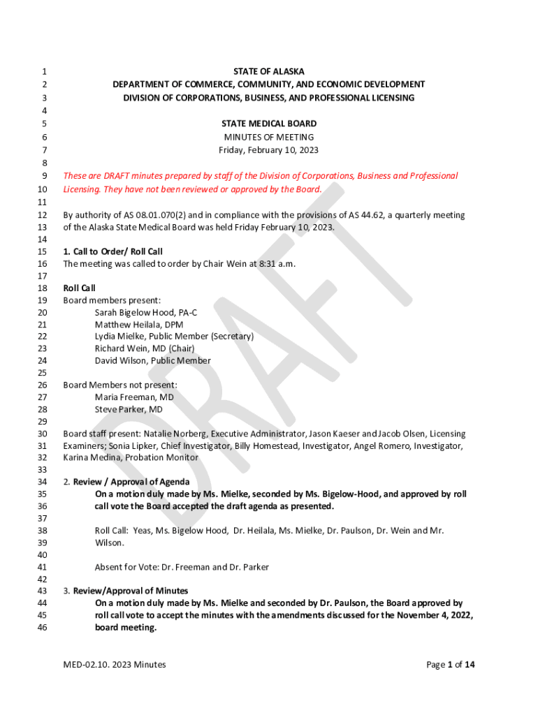 Fillable Online of the Alaska State Medical Board was held Friday