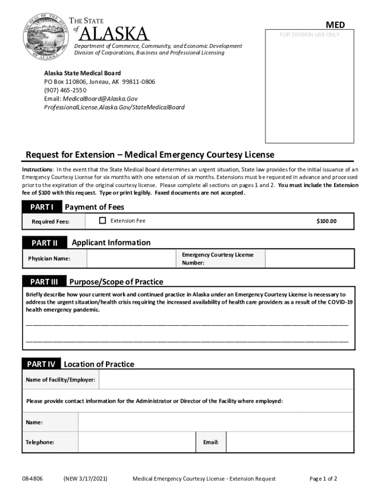 Fillable Online Request for Extension Medical Emergency Courtesy