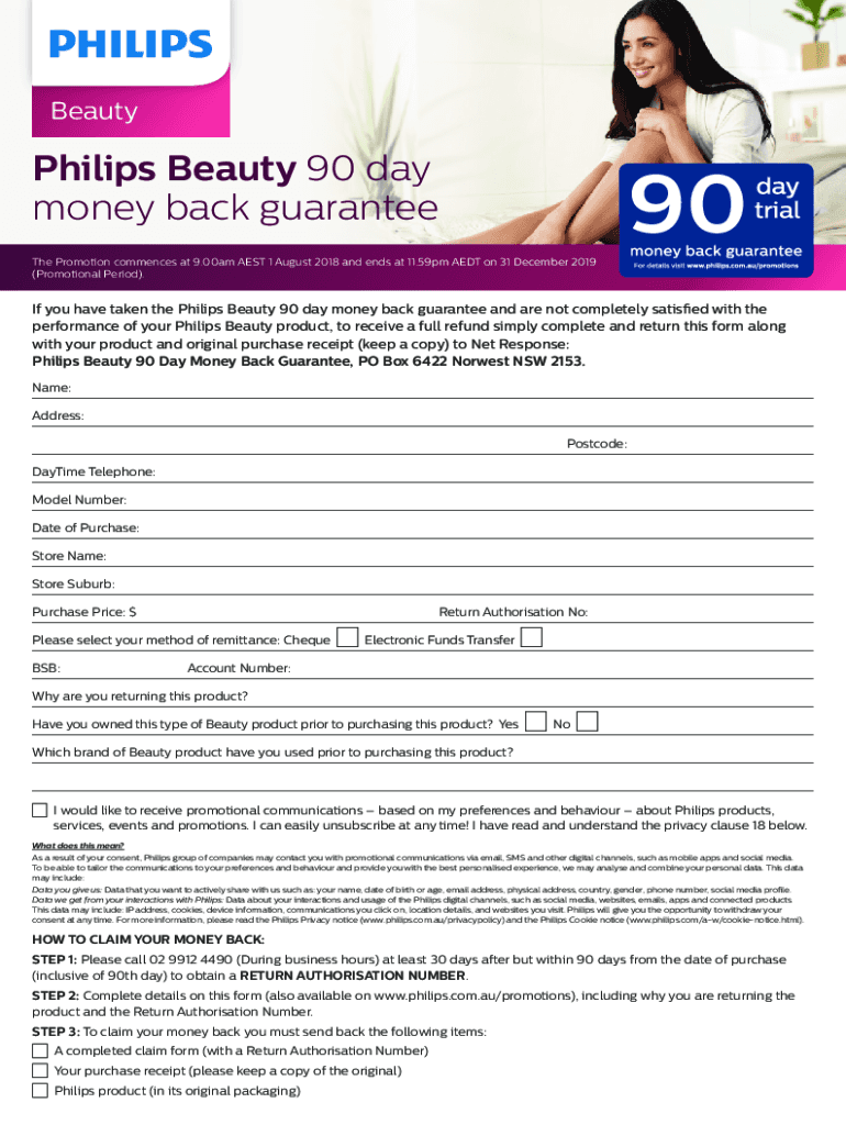 Fillable Online Philips Beauty 90 day money back guarantee Fax Email