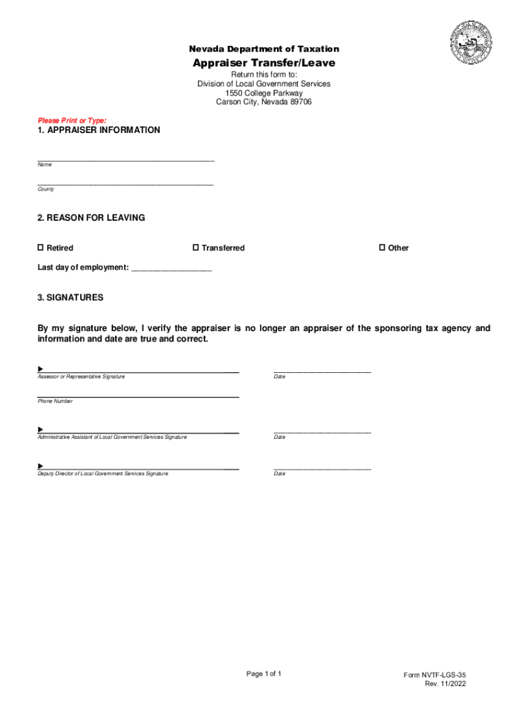 Fillable Online Appraiser Transfer/Leave Fax Email Print pdfFiller