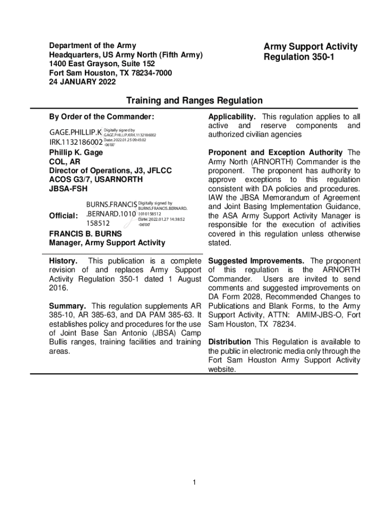 Fillable Online Training and Ranges Regulation Army Support Activity Regulation Fax Email
