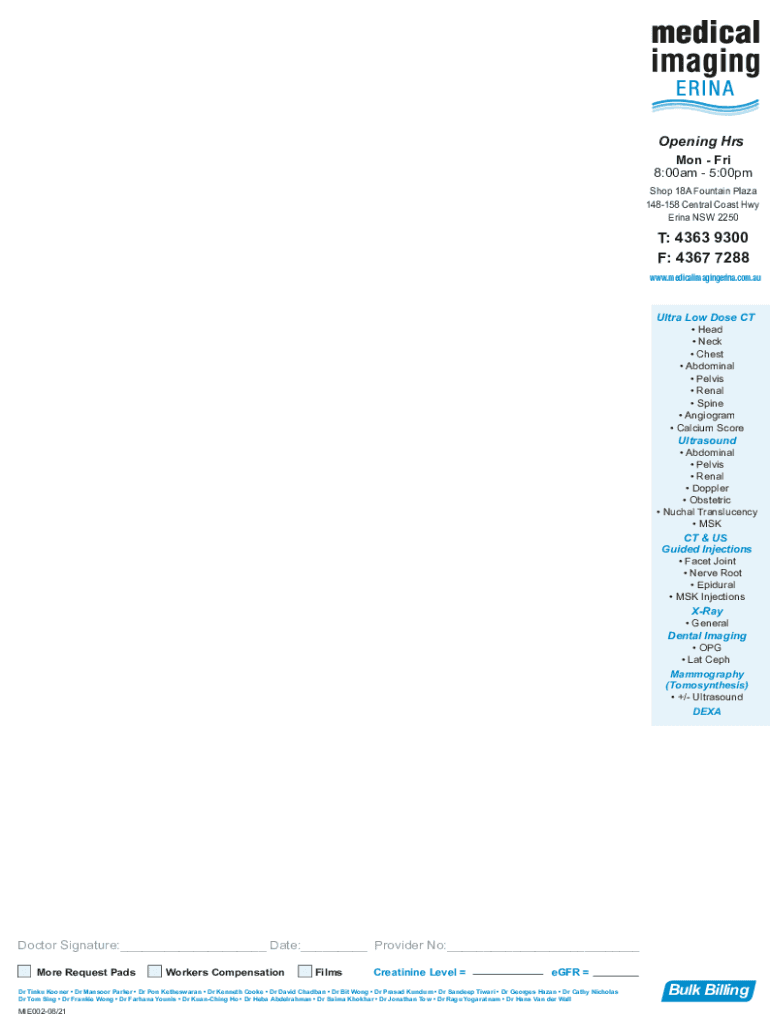 Fillable Online Medical Imaging Erina A4 Request Referrals MIE002 30164