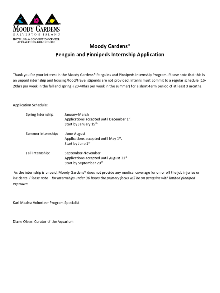 Fillable Online Moody Gardens Rainforest Internship Application Fax