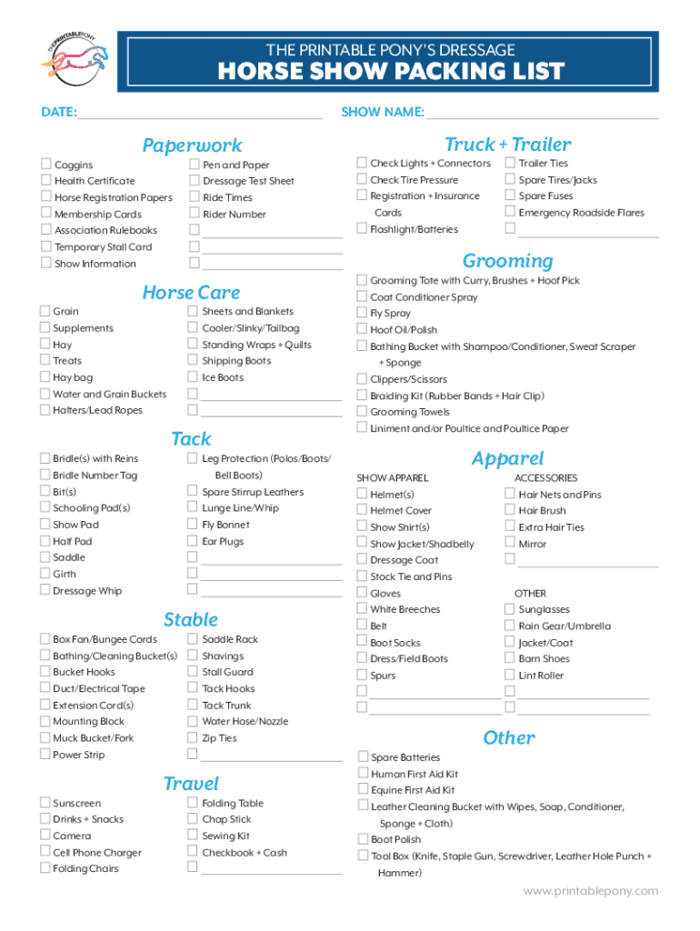 Fillable Online Packed to Perfection The Ultimate Horse Show Packing