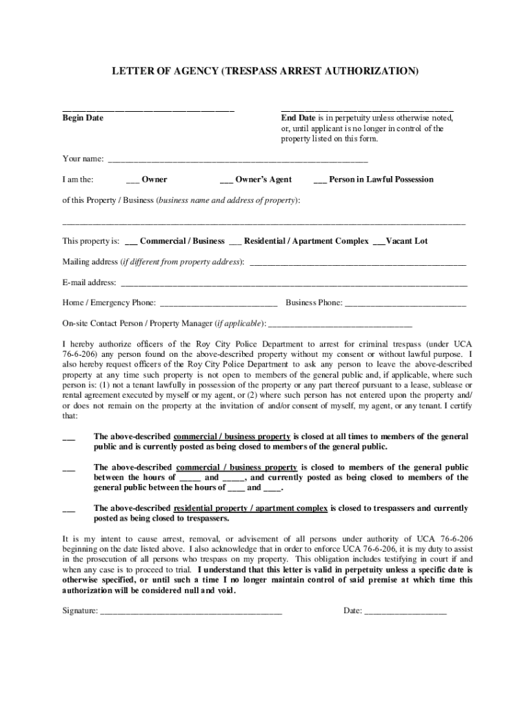 Fillable Online ROY CITY POLICE DEPARTMENT Re LETTER OF Fax Email