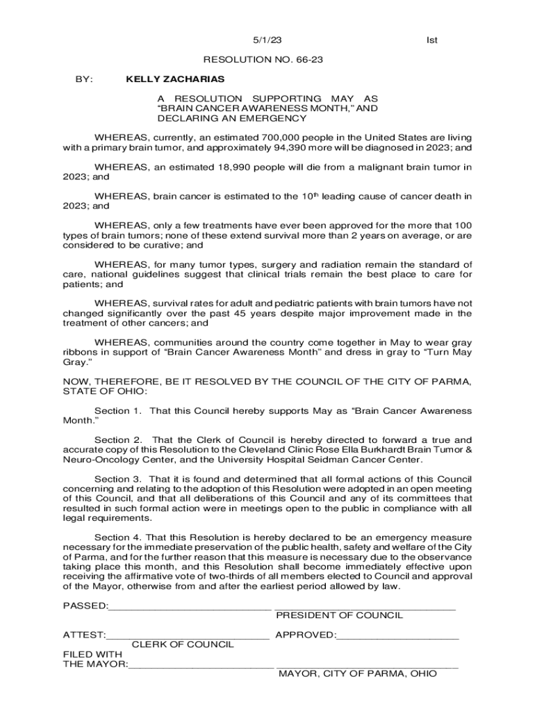 Fillable Online 5/1/23 lst RESOLUTION NO. 6623 BY KELLY ZACHARIAS A