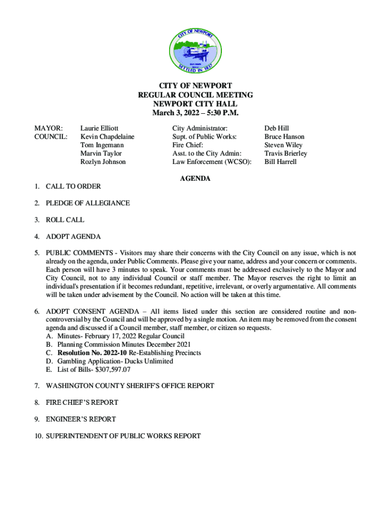 Fillable Online NEWPORT CITY HALL Fax Email Print pdfFiller