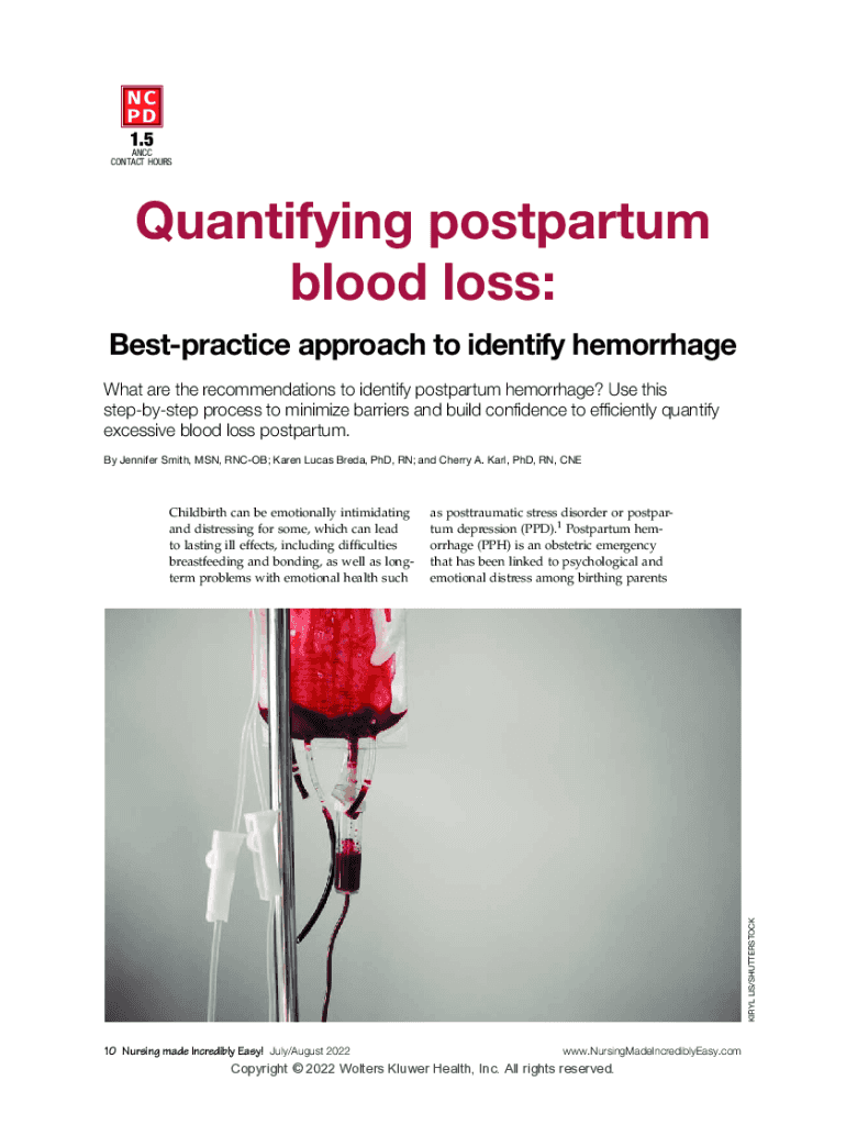 Fillable Online Quantifying postpartum blood loss Bestpractice