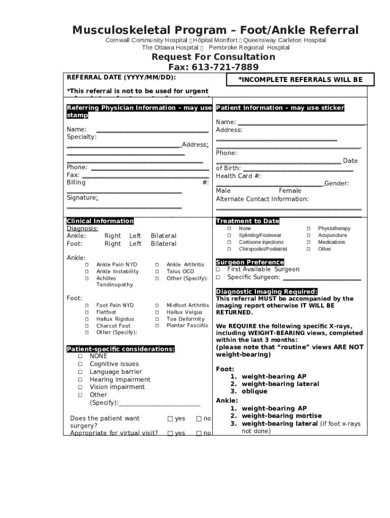 Pain Clinic REFERRAL Doc Template pdfFiller