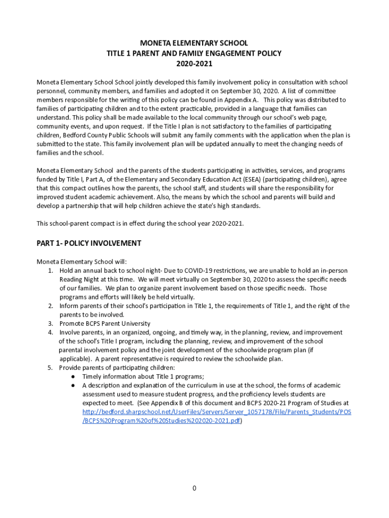 Fillable Online elementary school title 1 parent and family