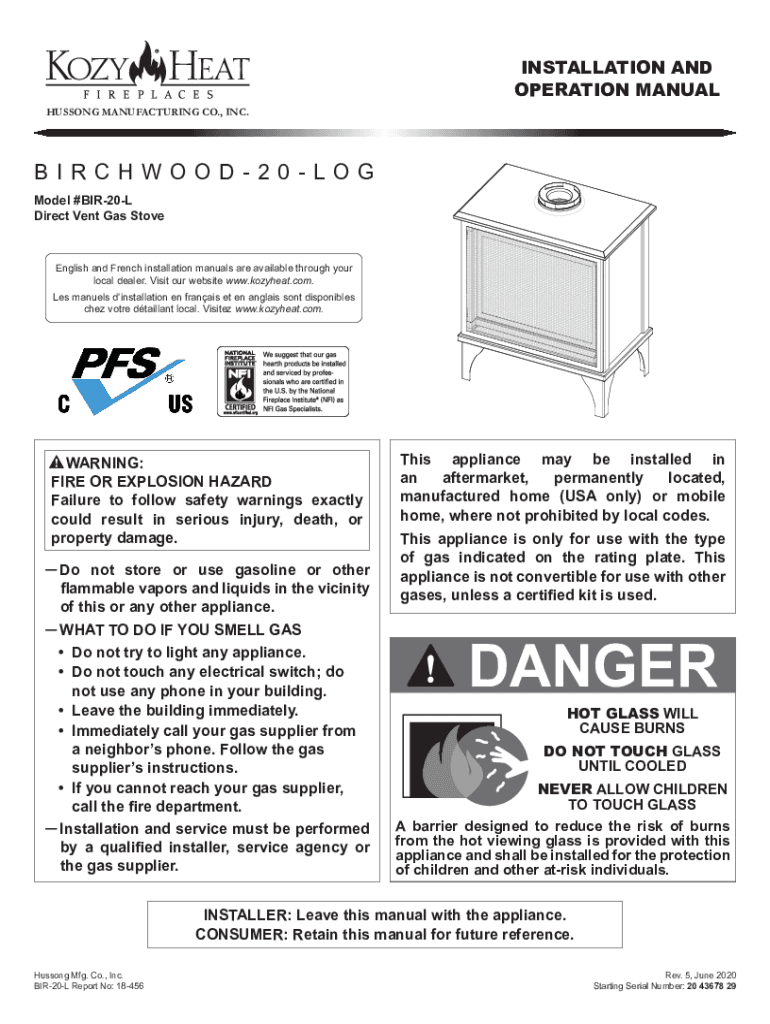 Fillable Online Kozy heat LAKEFIELD2 2L Installation And Operation