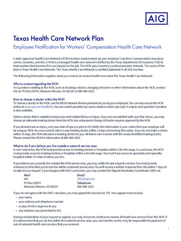 Fillable Online Texas Workers Compensation Health Care Network Fax