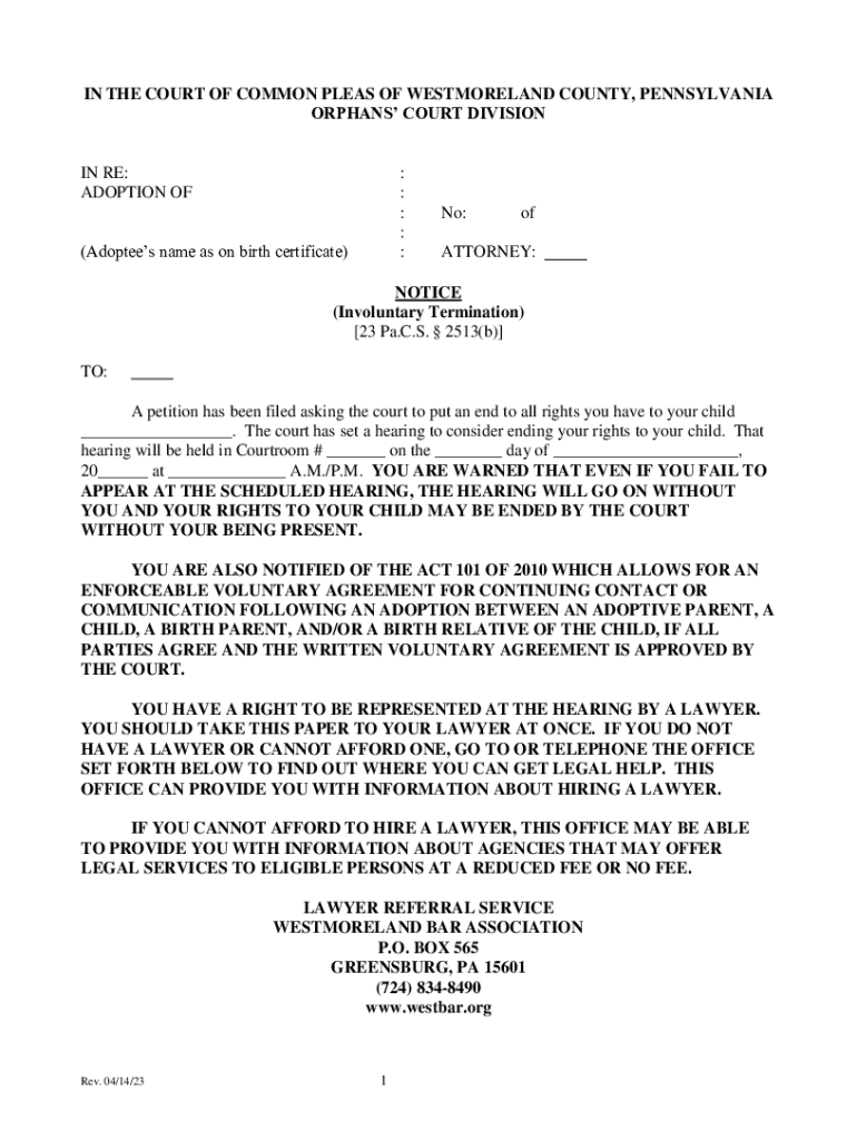 Fillable Online in the court of common pleas of westmoreland county