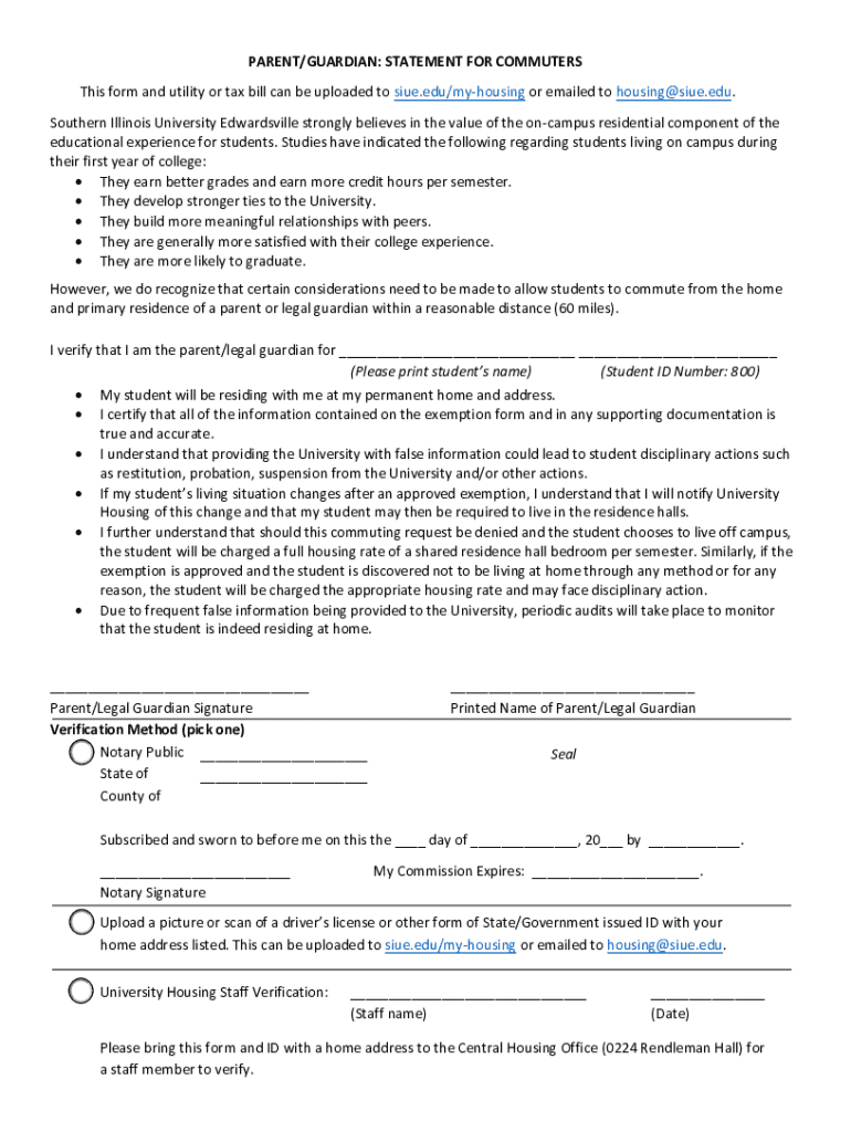 Fillable Online SIUE Residency Requirement Application, Costs & Forms