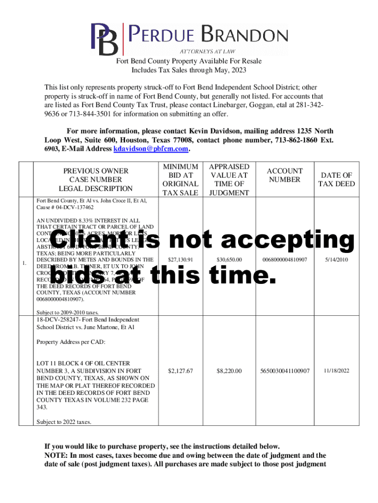 Fillable Online Harris County Delinquent Tax Sale Fax Email Print
