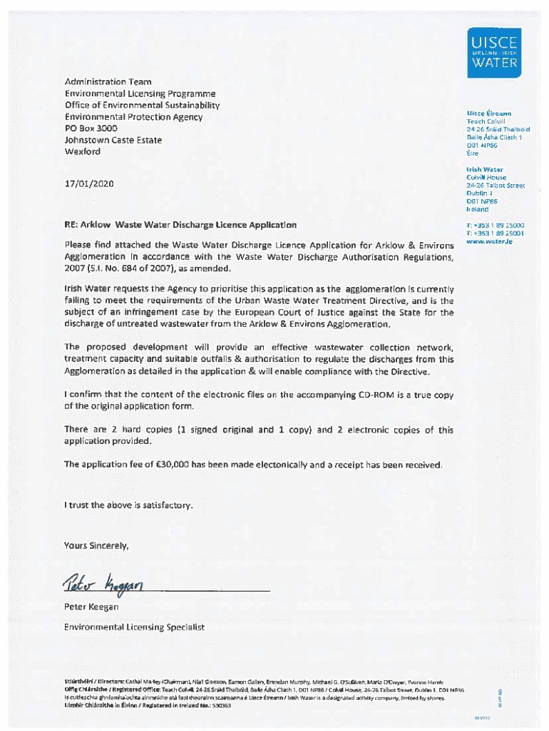 Fillable Online Wastewater Discharge Licence Application Form Fax Email