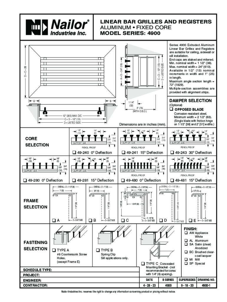 Fillable Online Submittal, Model Series 4900, Linear Bar Grilles and