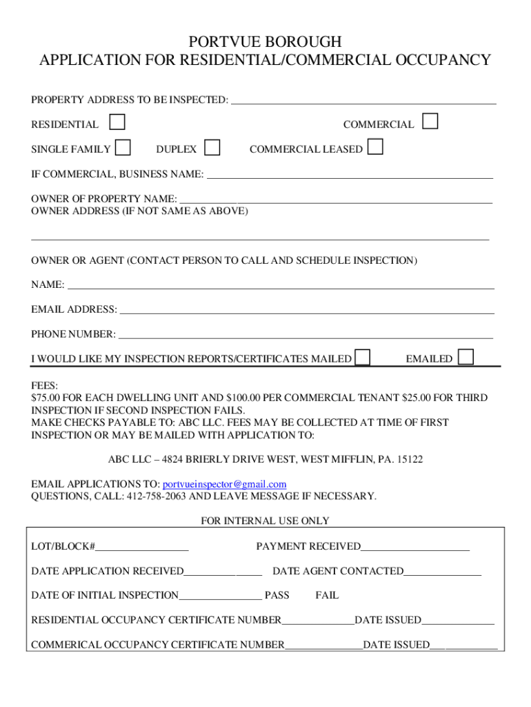 Fillable Online Commercial Occupancy Info Sheet & Checklist Fax Email Print pdfFiller