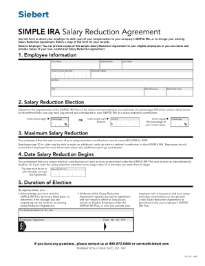 Fillable Online FA SIMPLE IRA Salary Reduction Agreement Form Form Fax