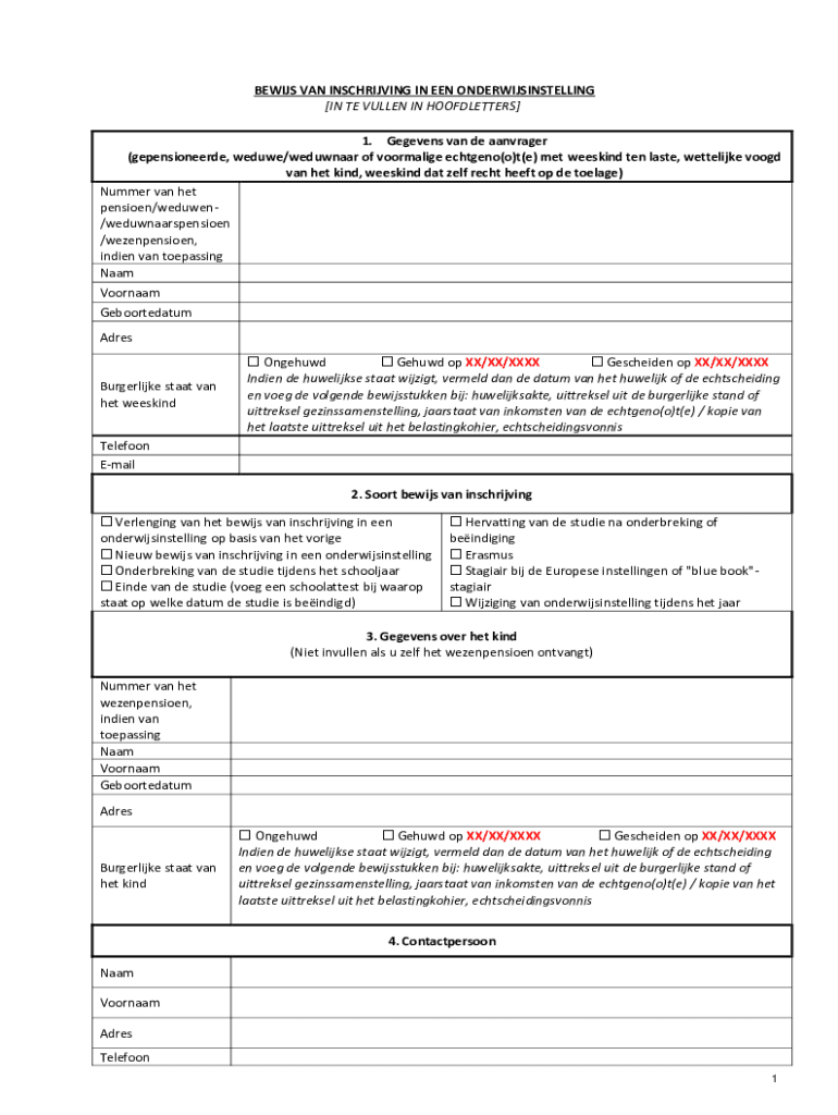 Invulbaar Online ec europa BEWIJS VAN INSCHRIJVING IN EEN
