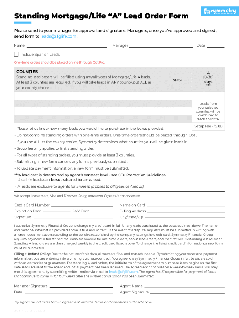 Fillable Online Get the free symmetry financial group lead cost form
