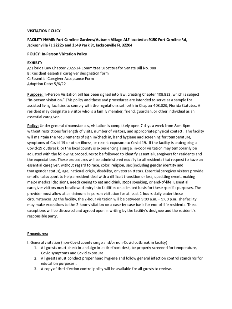 Fillable Online Fort Caroline Gardens Assisted Living in Jacksonville