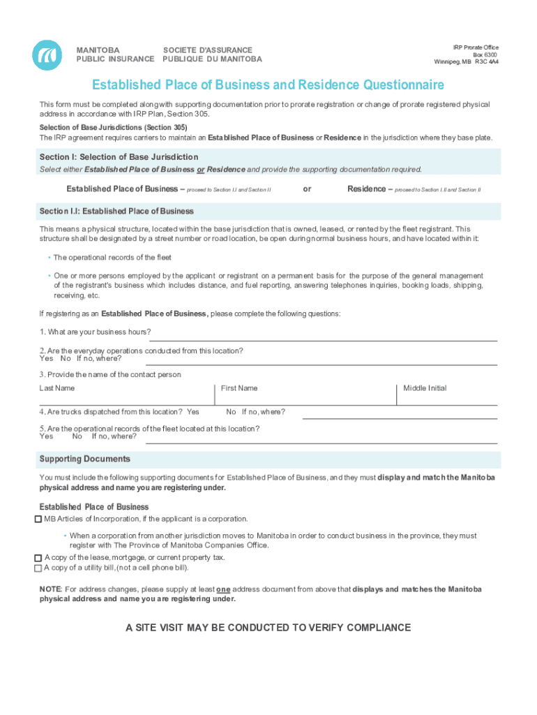 Fillable Online Established Place of Business and Residence
