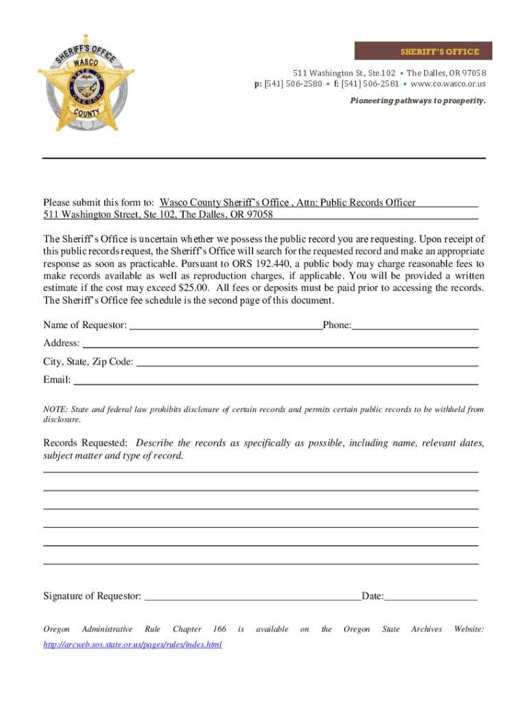 Fillable Online Wasco County Oregon State Sheriffs' Association Fax