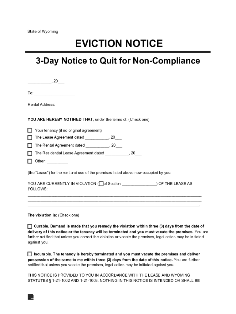 Fillable Online Free Wyoming Eviction Notice Forms (2) PDFWordeForms