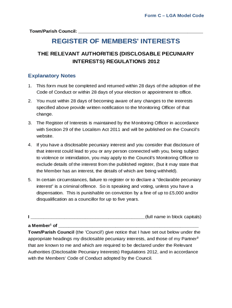 Register of district/parish/town council members Doc Template