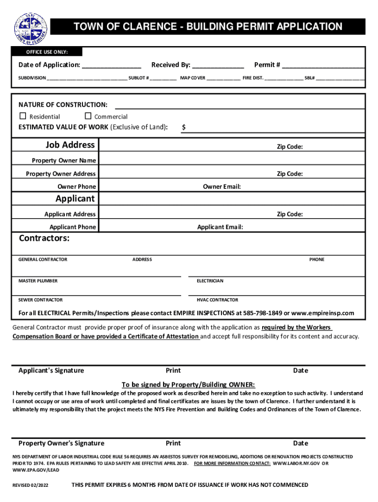 Fillable Online www2 erie Building DepartmentTown of Clarence, NY Fax