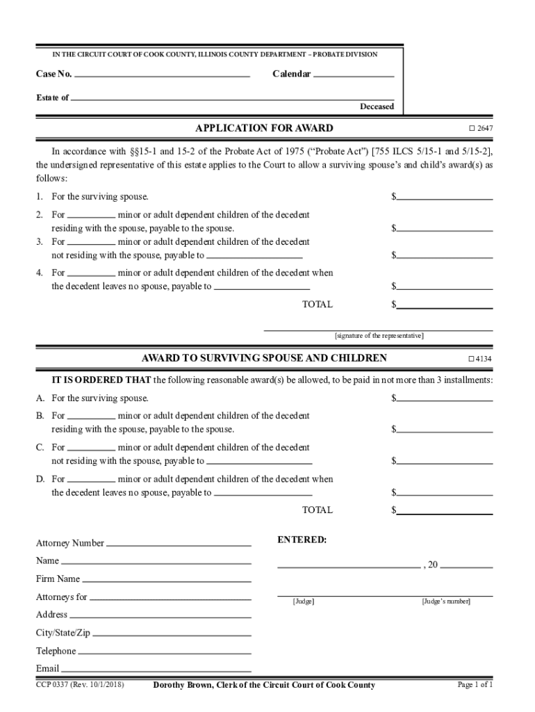 Fillable Online Estate of Deceased Cook County Clerk of the Circuit
