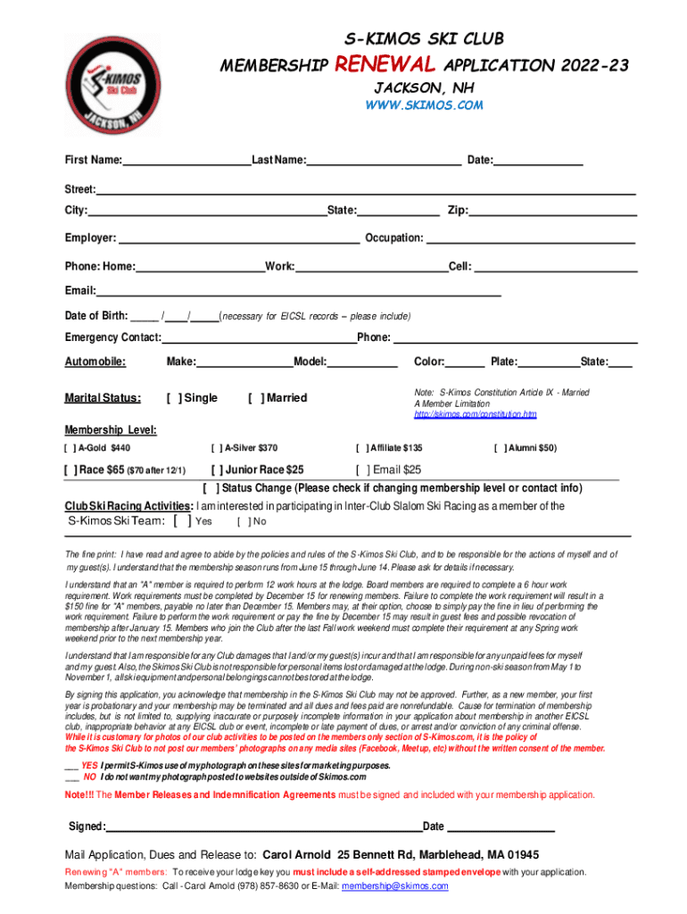 Fillable Online Skimos Ski Club Fill Online, Printable, Fillable