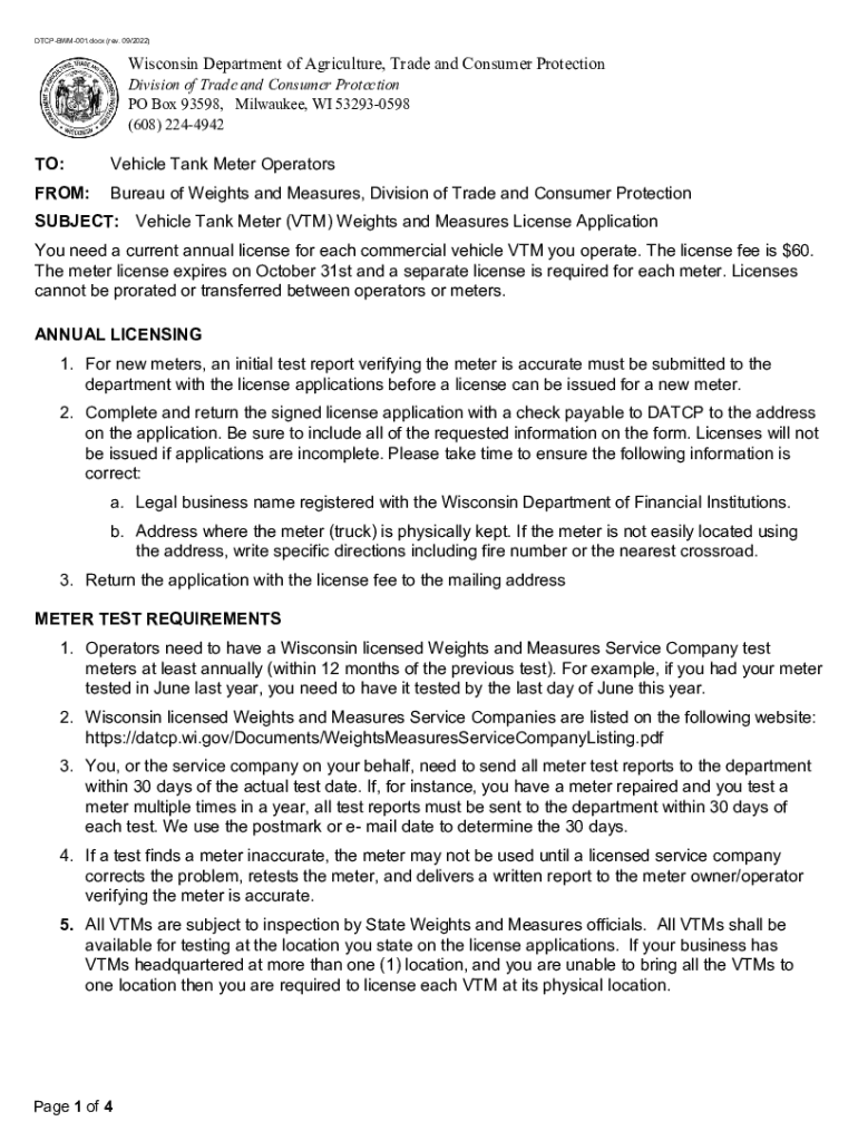 Fillable Online datcp wi Vehicle Tank Meter Operators FROM Bureau of