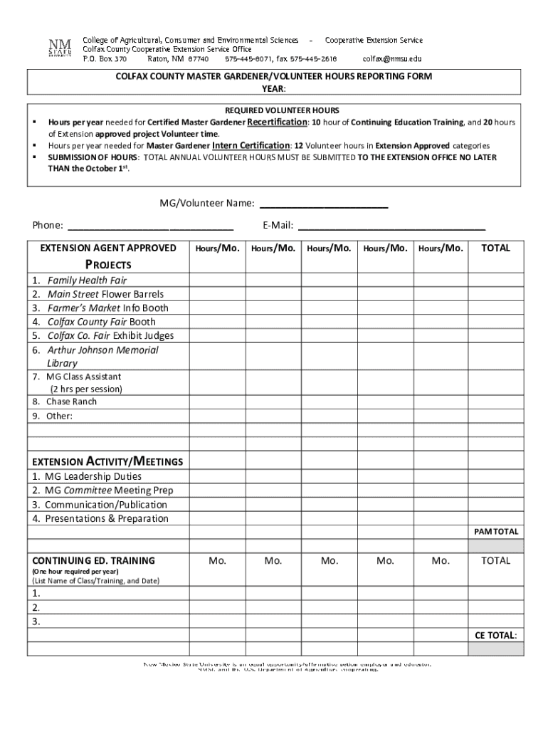 Fillable Online colfaxextension nmsu COLFAX COUNTY MASTER GARDENER