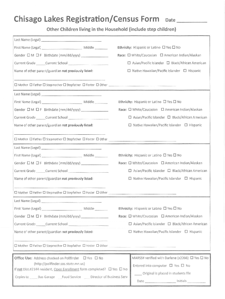Fillable Online Chisago Lakes Registration/Census Form Fax Email Print