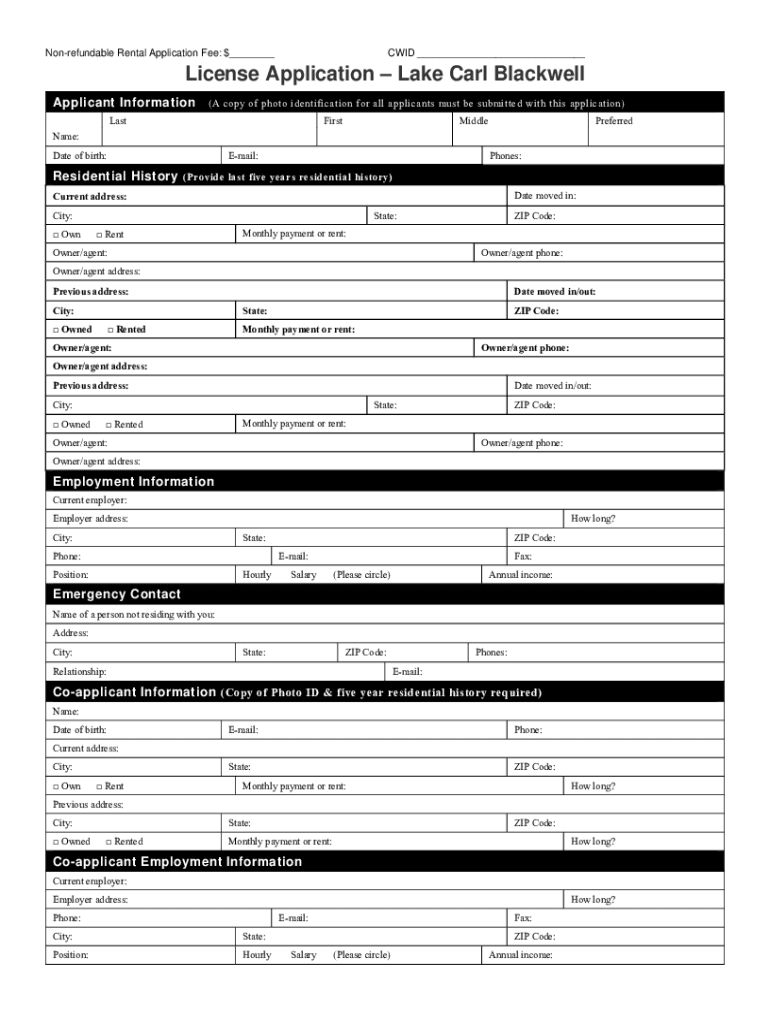 Fillable Online LAKE CARL BLACKWELL ANNUAL CAMPSITE/CABIN Fax Email