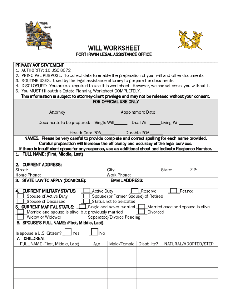 Fillable Online Fort Irwin Legal Assistance Office provides free tax filing Fax Email Print