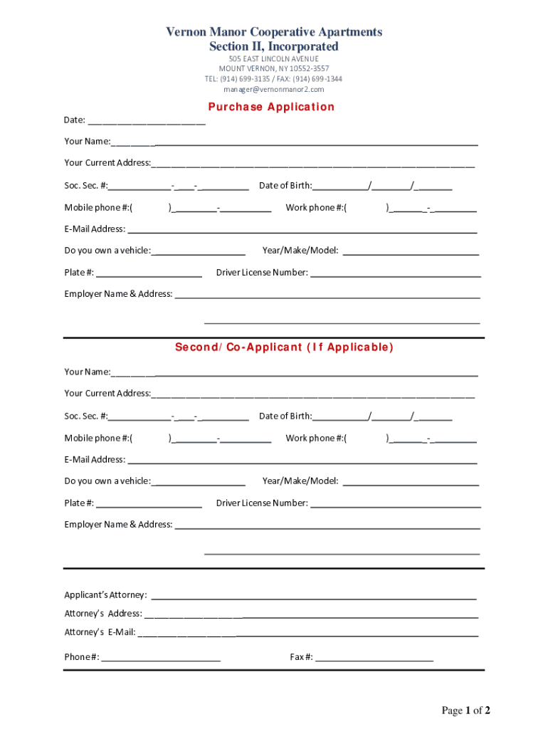 Fillable Online Vernon Manor CoOp Apts Section II Mount Vernon NY
