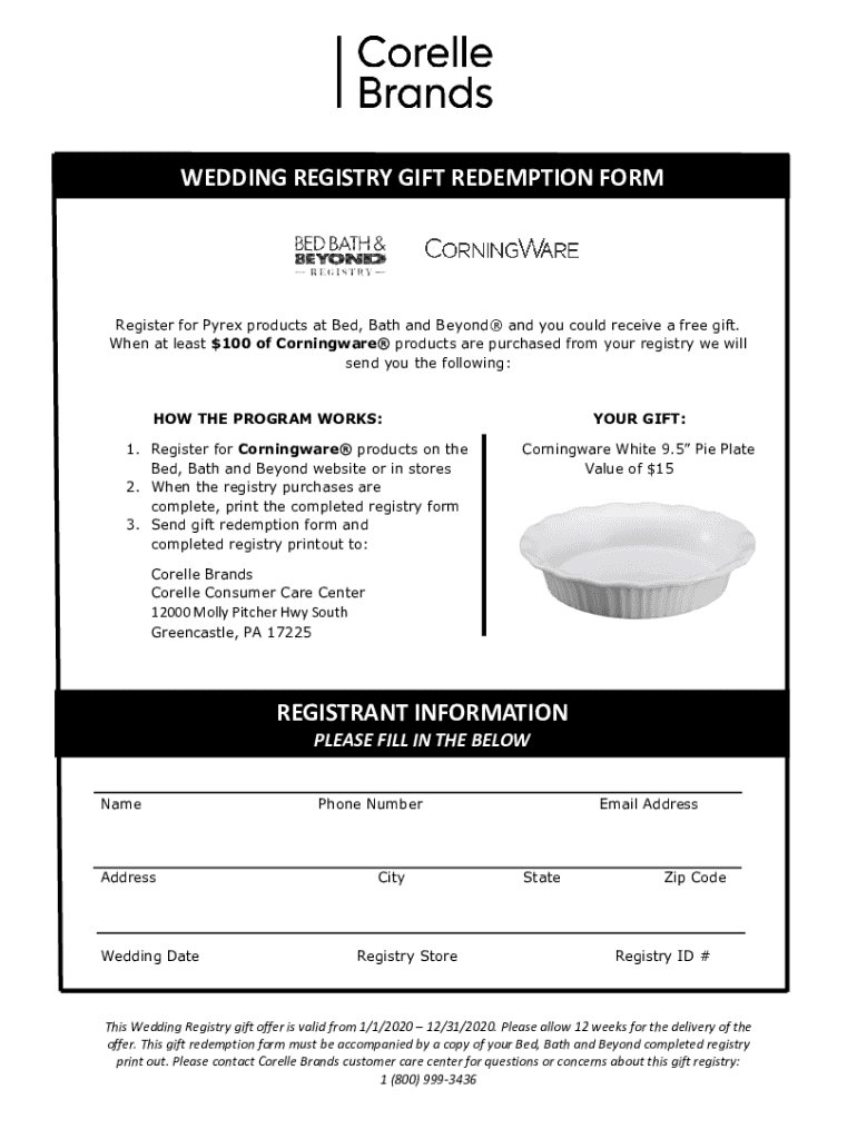 Fillable Online WEDDING REGISTRY GIFT REDEMPTION FORM Fax Email