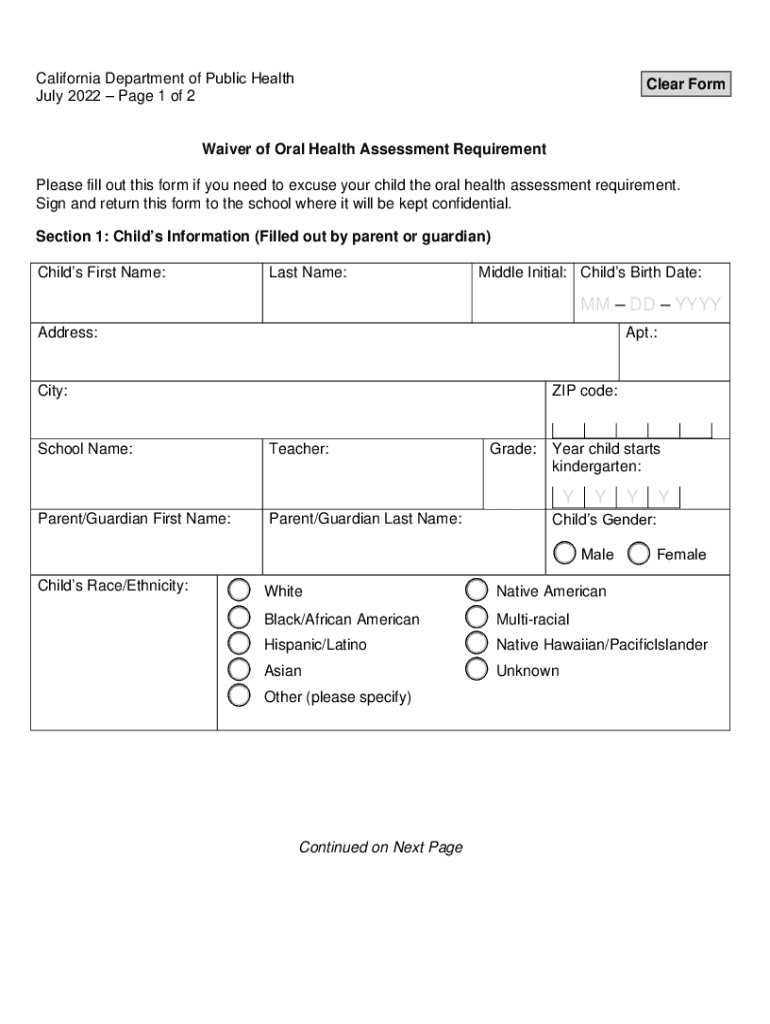 Completable En línea Waiver of Oral Health Assessment Requirement Fax