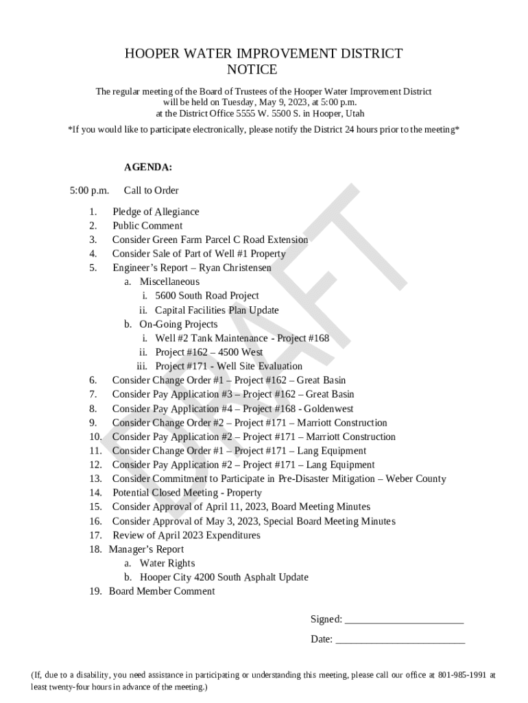 Hooper Water Improvement District Doc Template pdfFiller