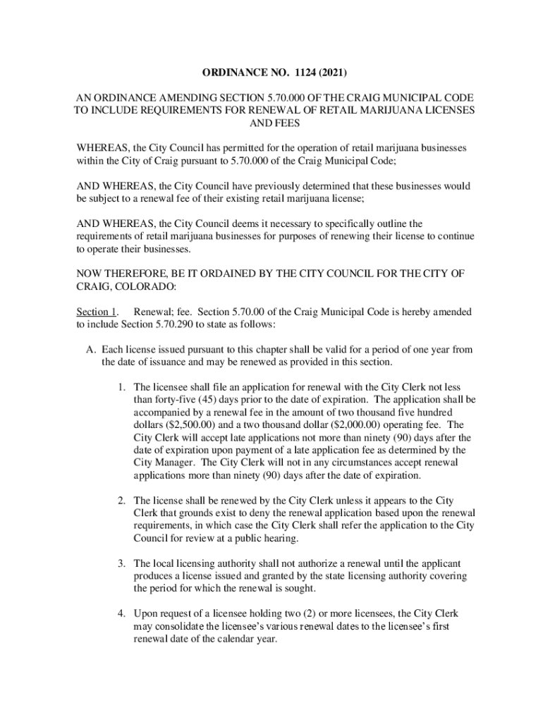Fillable Online an ordinance of the city of craig, colorado enacting