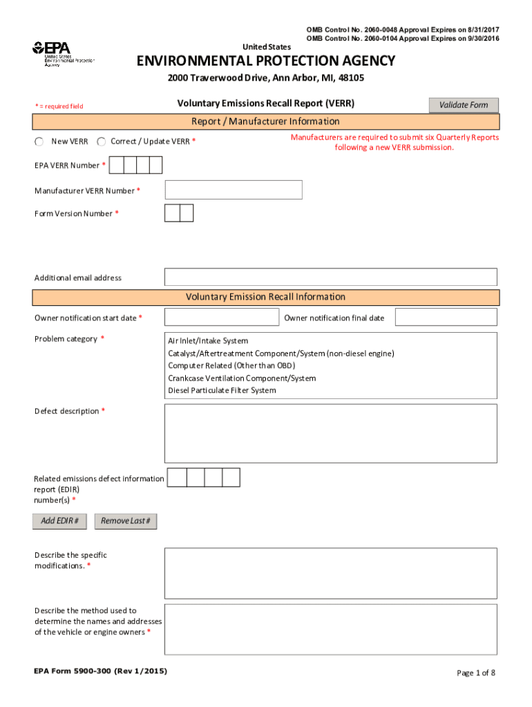 Fillable Online Voluntary Emission Recall Report (VERR) Form. This form